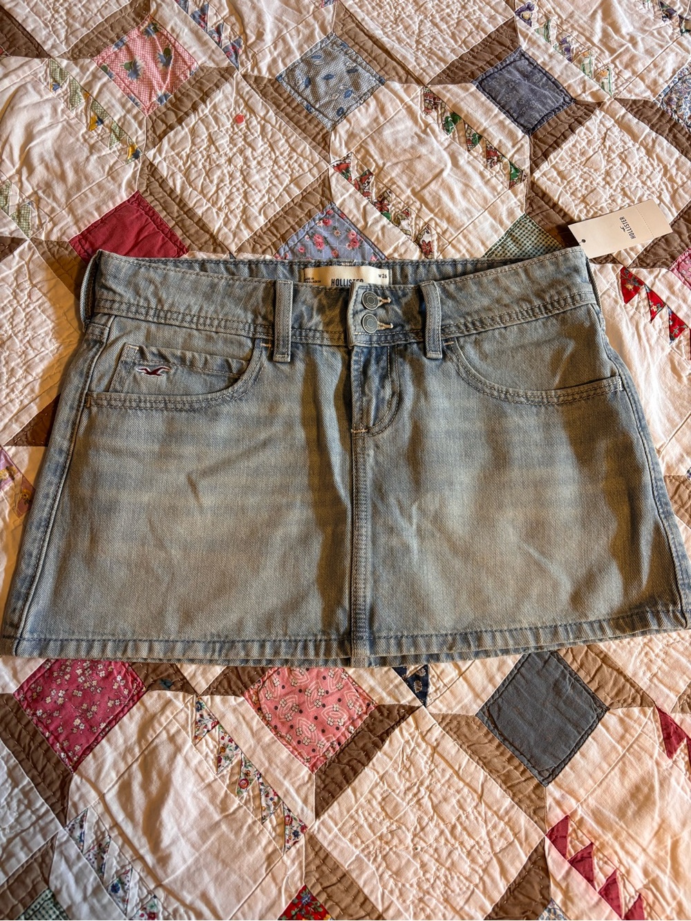 Hollister Light Wash Denim Mini Skirt in Faded Blue